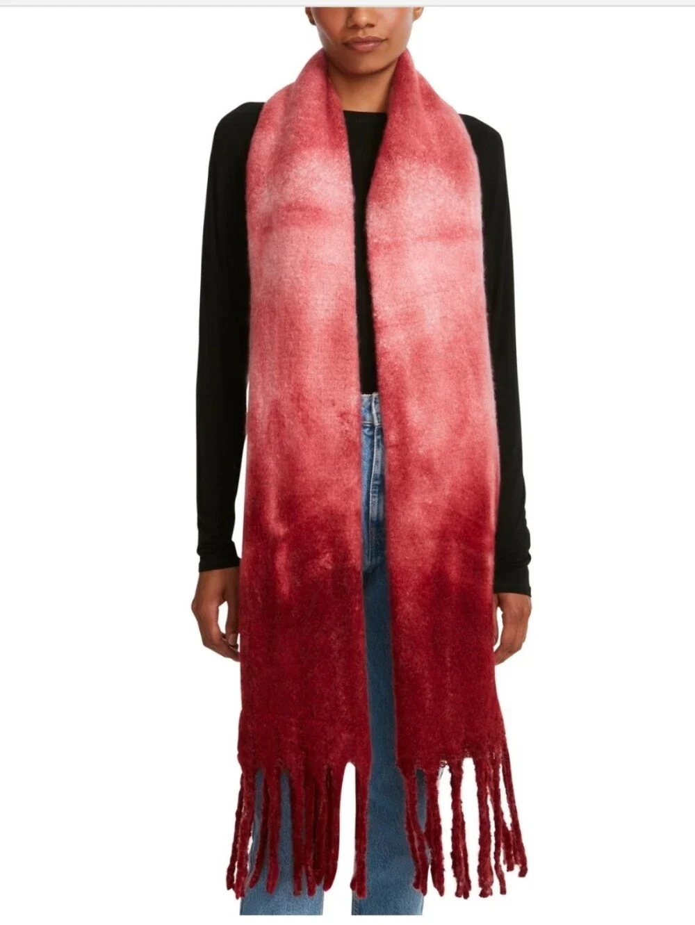 Steve Madden Plush Ombre Fringe Scarf - Pink/Red NWT